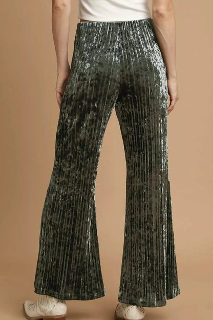 Umgee Velvet Pleated Wide Leg Pants