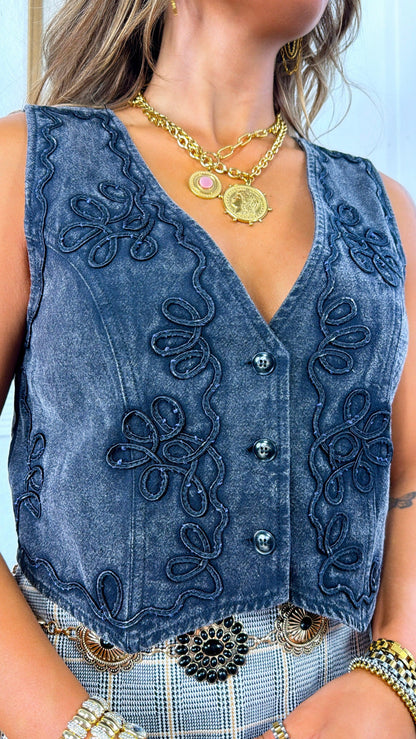 Wisteria Embroidered Vest, Black