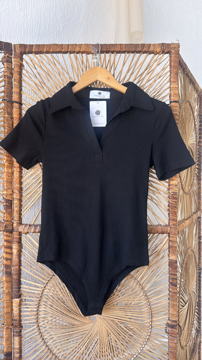 Up Late Ribbed Bodysuit, Black