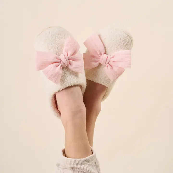 Blush Betty Bow Fuzzy Slippers