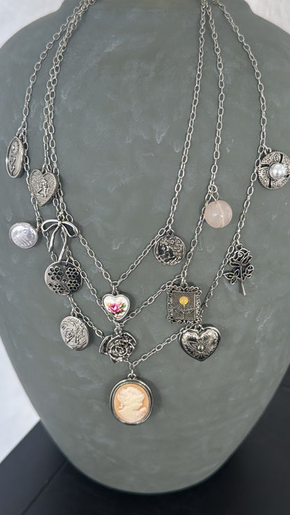 Rose Crest Multi Layered Necklace, Silver