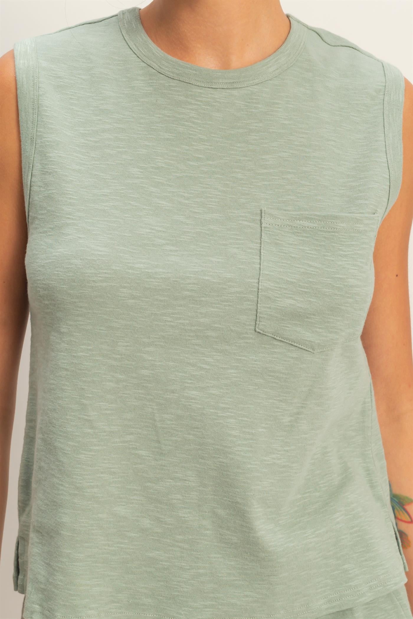 Sleeveless Cotton Top with Pocket
