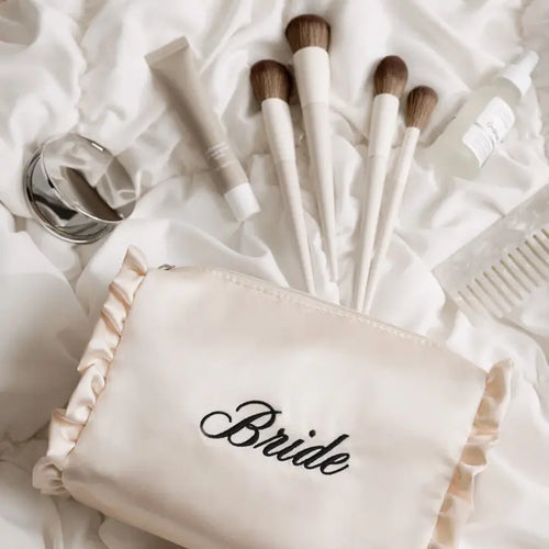 Embroidered Bride Satin Cosmetic Bag