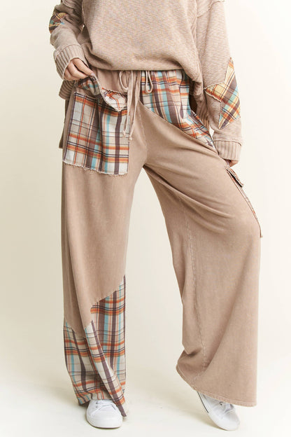 J.HER Mineral Wash Plaid Patched Straight Terry Pants