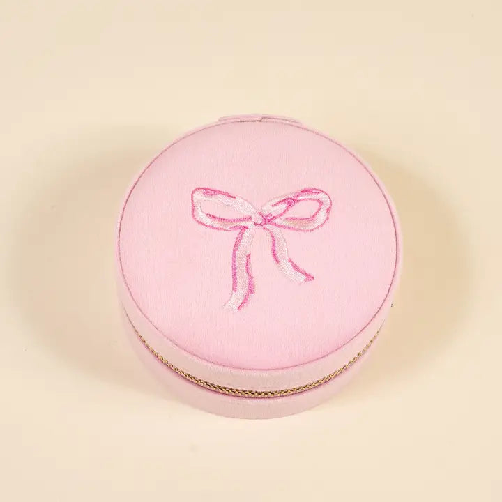 Bow Pink Round Velvet Jewelry Case