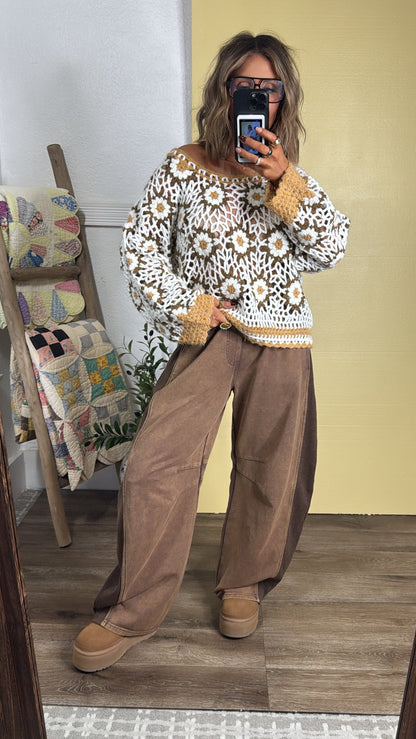 The Last Warmth Crochet Sweater, Caramel Multi