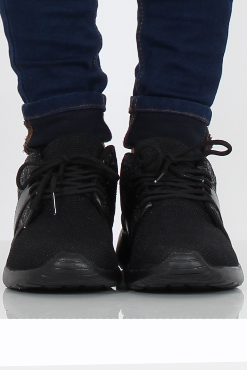 All Black Glitter Trainer - Rio