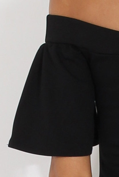 Black Bardot Bodycon Midi Dress - Cecilia