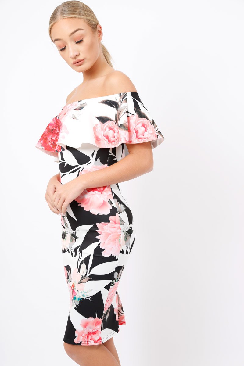 Black & White Floral Bardot dress - Martina