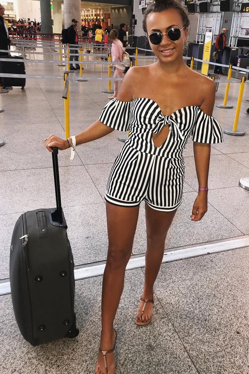 Black and White Striped Bardot Playsuit - Gracy