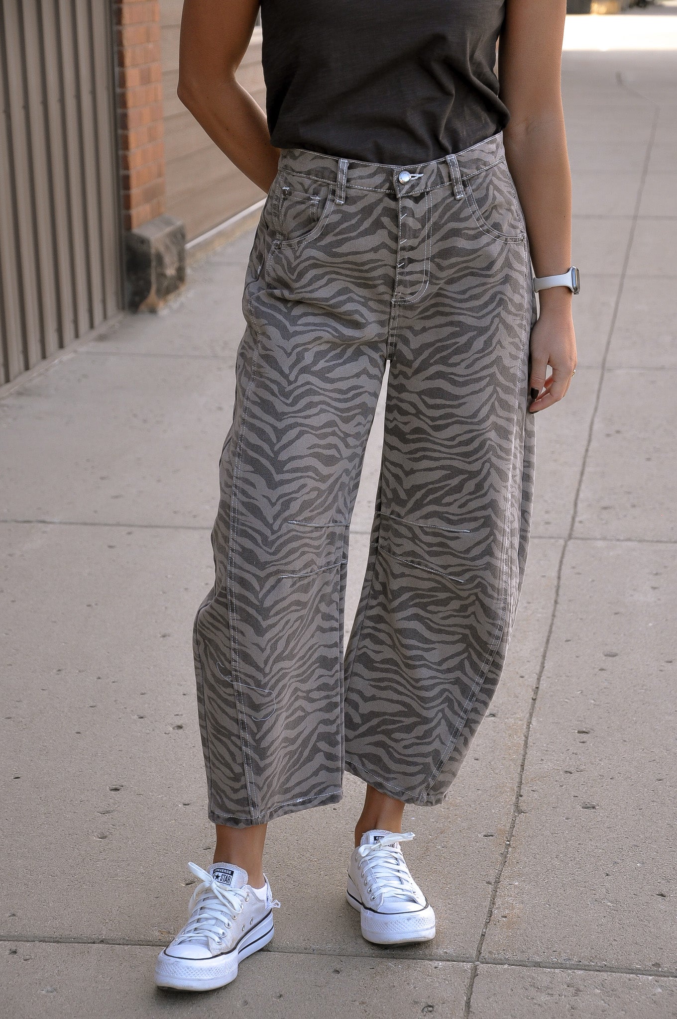 Zebra Print Barrel Jeans