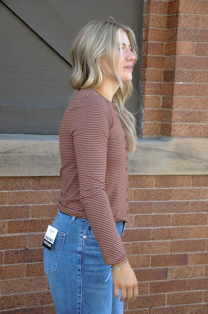 Striped Knit LS Button Up Cardigan