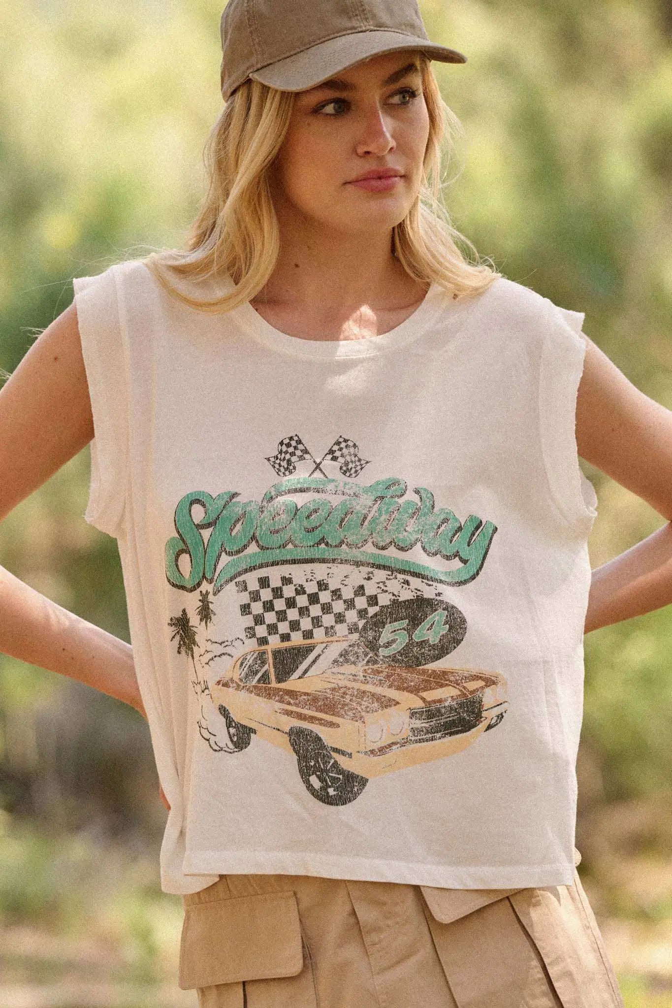 Speedway Racing Vintage-Print Sleeveless Graphic Tee
