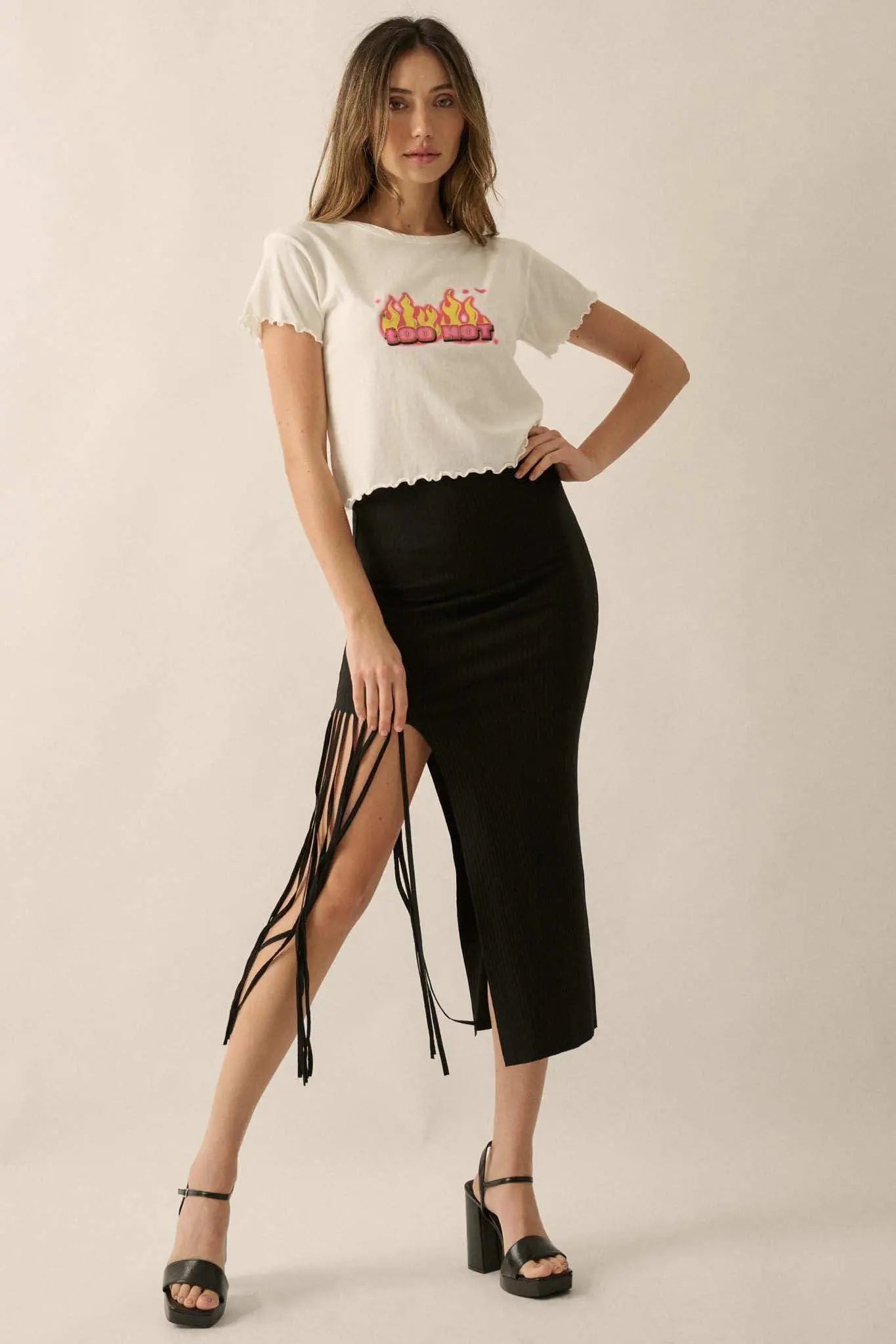 Too Hot Cropped Lettuce-Edge Graphic Baby Tee