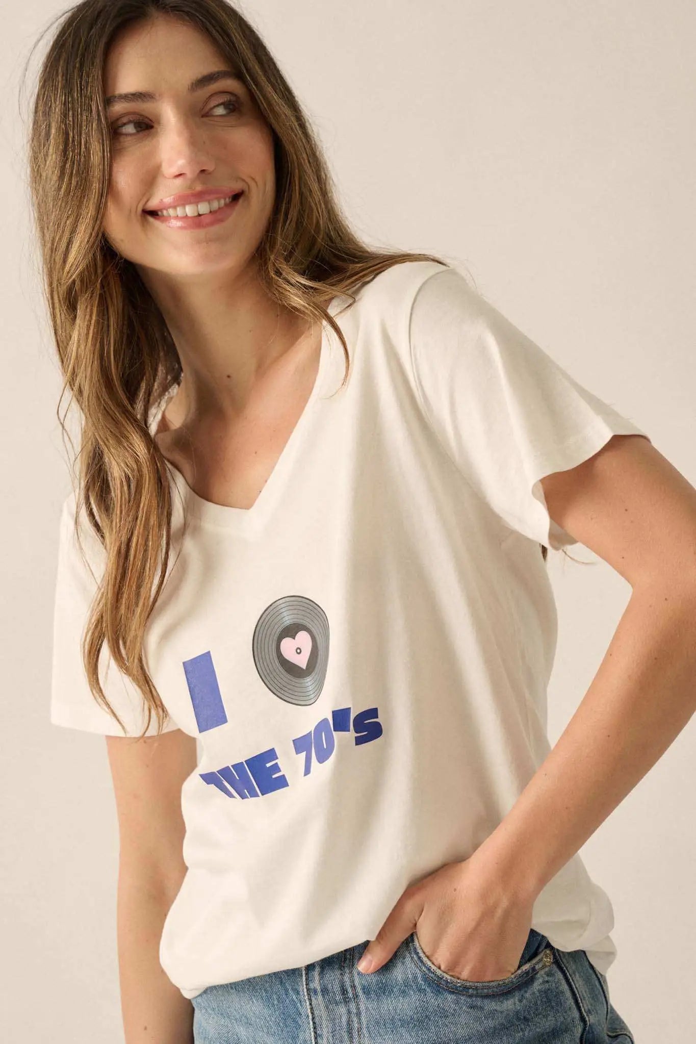 I Love the 70s V-Neck Music Graphic Tee