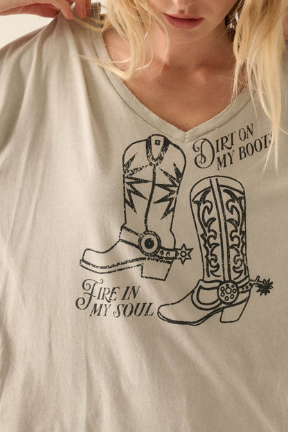 Dirt on My Boots Vintage-Wash V-Neck Graphic Tee