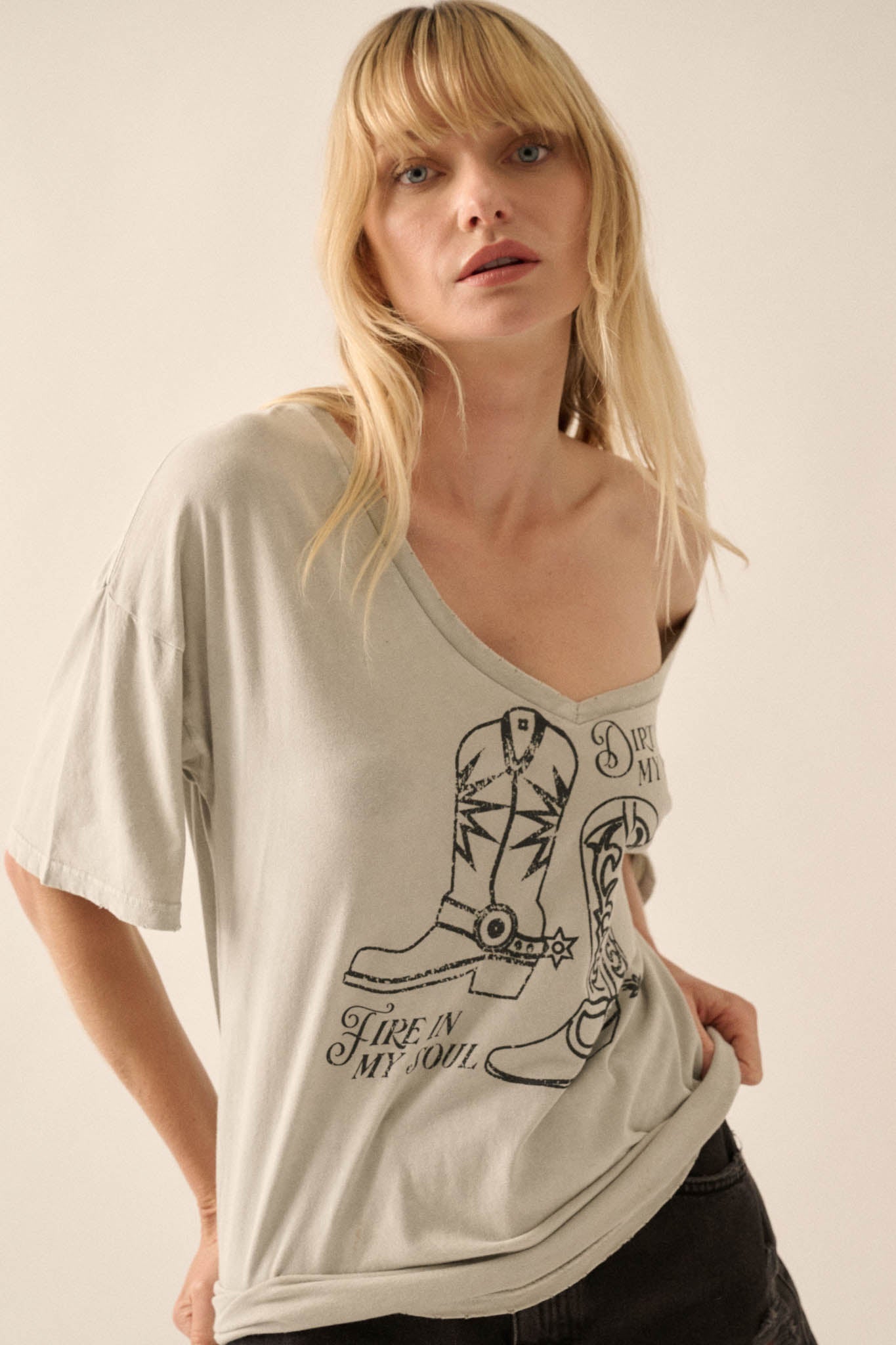 Dirt on My Boots Vintage-Wash V-Neck Graphic Tee