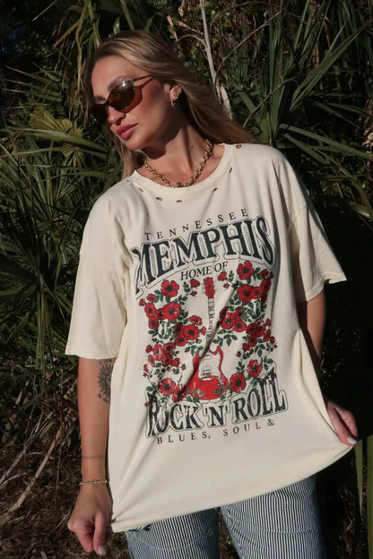 Memphis Rock 'N' Roll Distressed Graphic Tee
