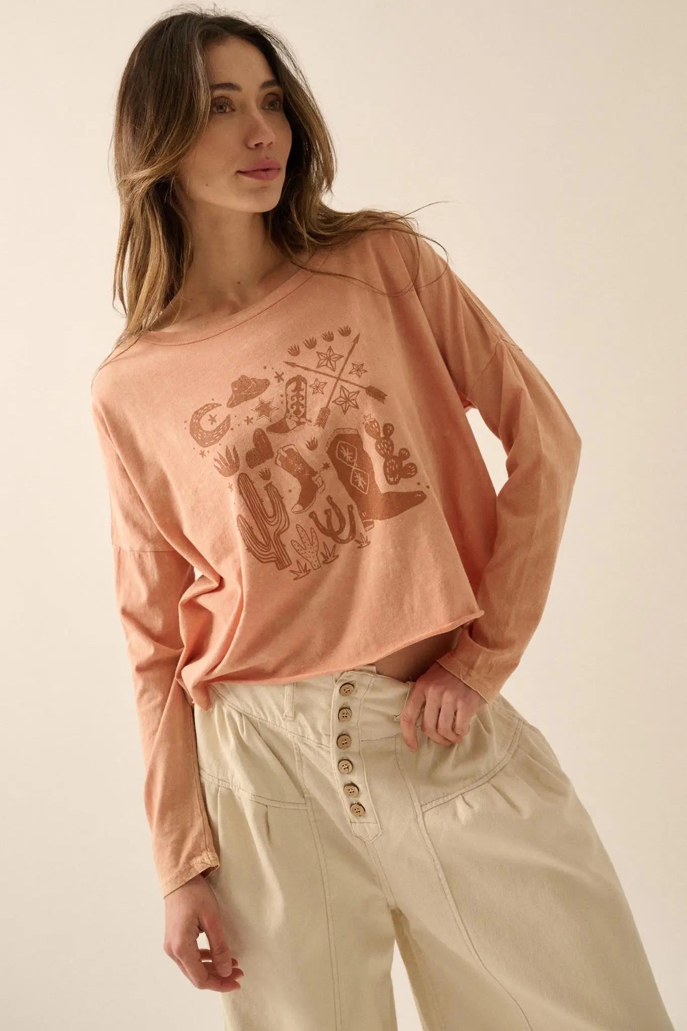 Western Spirit Cropped Long-Sleeve Graphic Tee