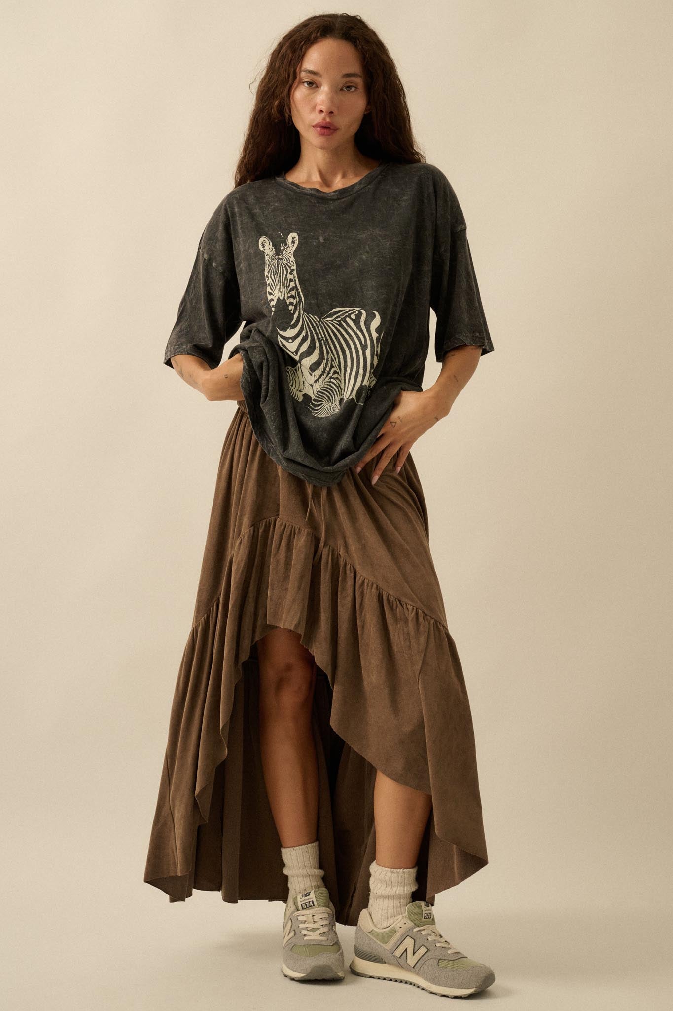 Zebra Crossing Vintage-Wash Oversize Graphic Tee