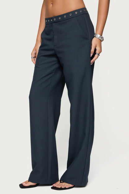 Ayve Eyelet Waist Straight Leg Pants