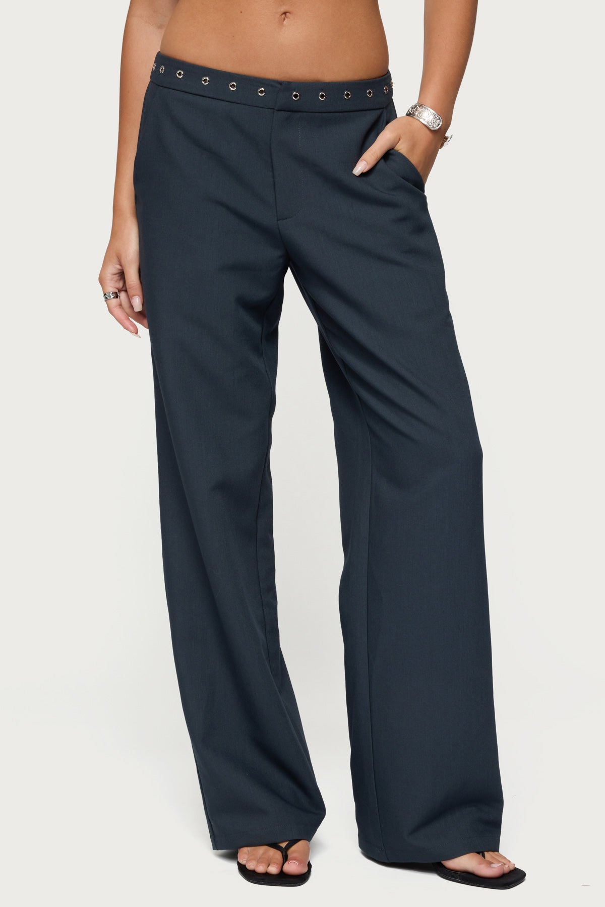 Ayve Eyelet Waist Straight Leg Pants