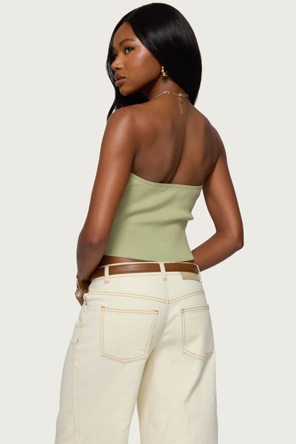 Bead Cut Out Strapless Knit Top