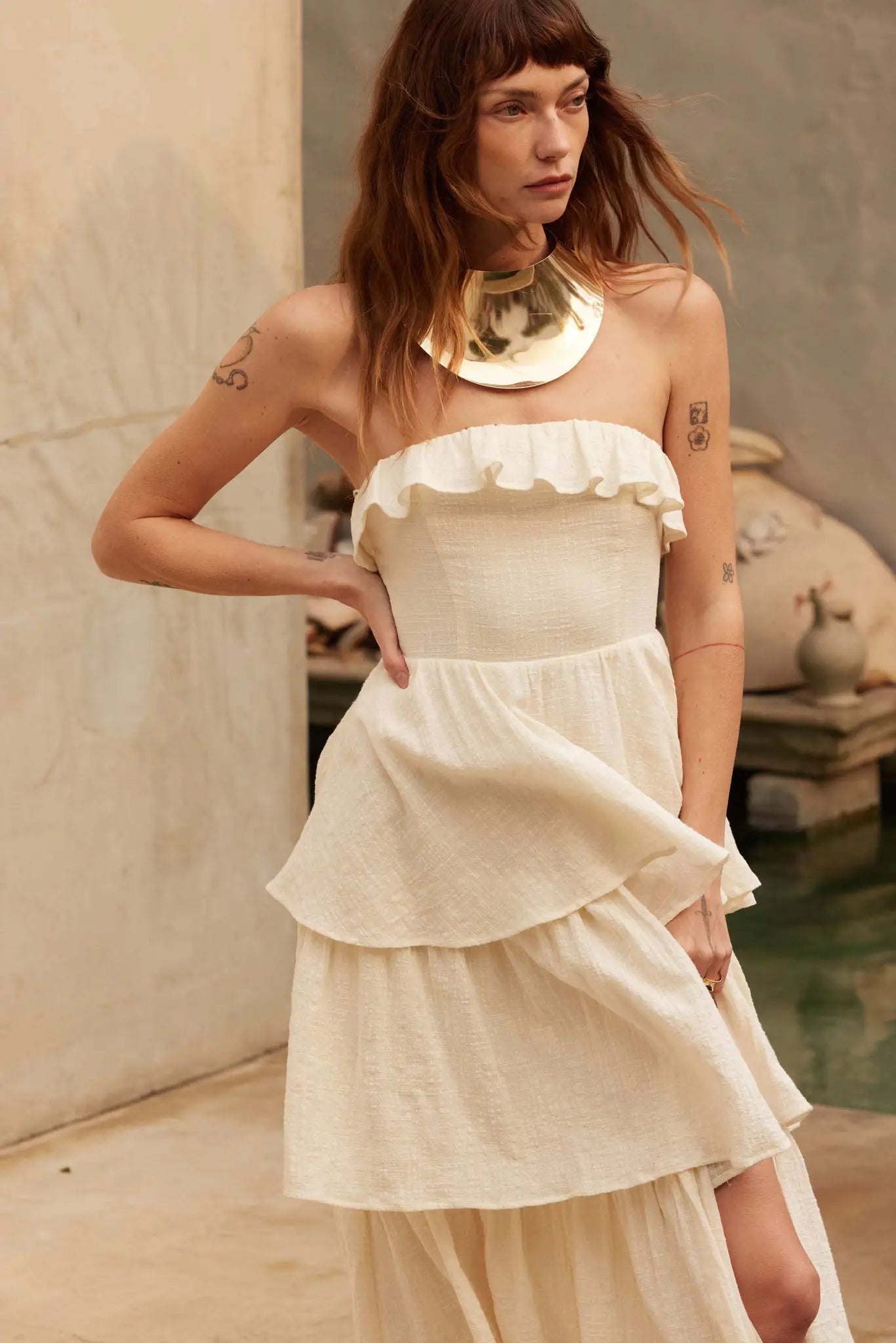 Tiers in Heaven Strapless Tiered Ruffle Maxi Dress
