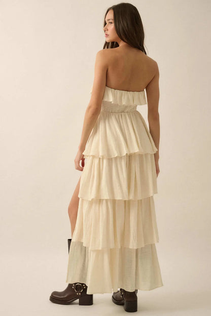 Tiers in Heaven Strapless Tiered Ruffle Maxi Dress