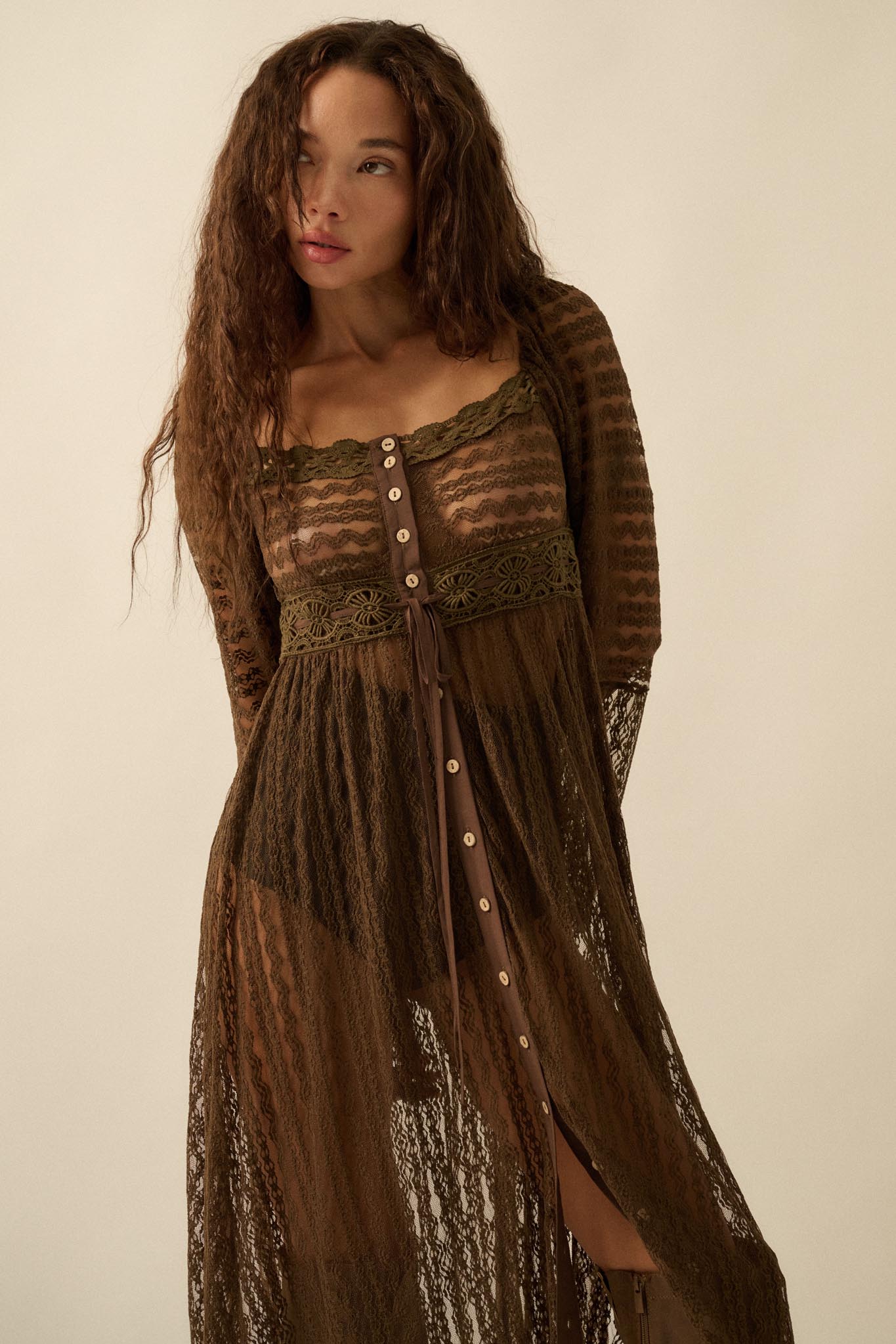 Wishful Dreaming Sheer Lace Layering Midi Dress