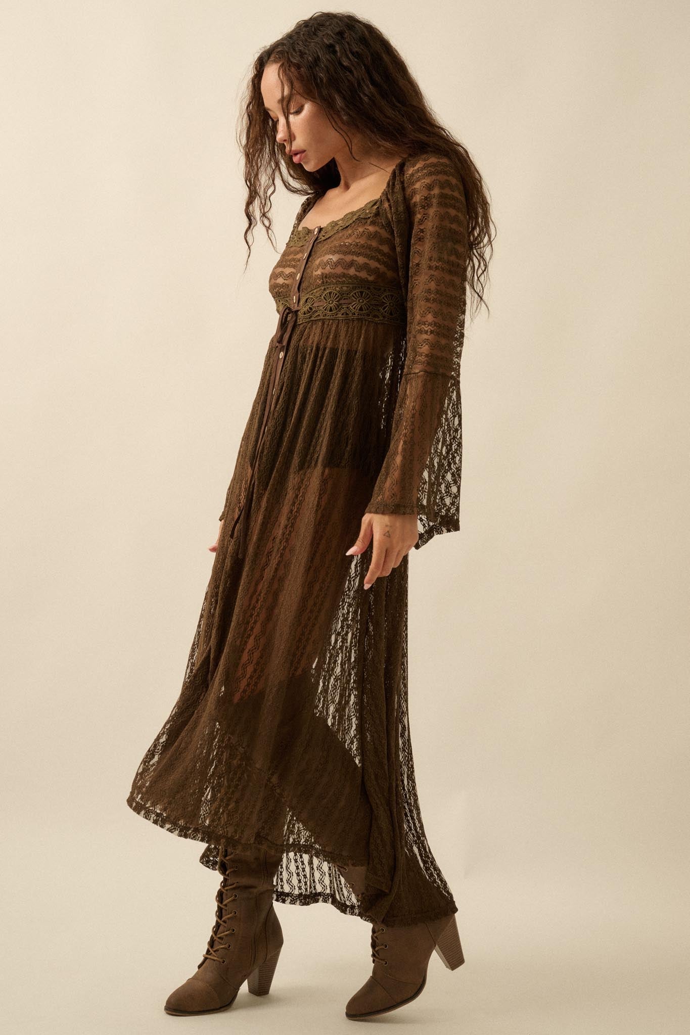 Wishful Dreaming Sheer Lace Layering Midi Dress