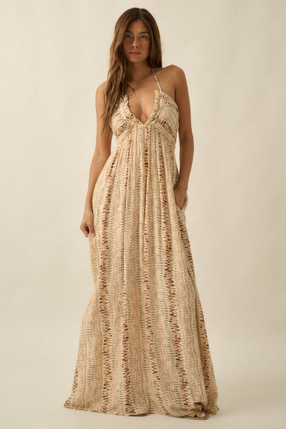 Just Wander Abstract-Print Tie-Back Halter Maxi Dress