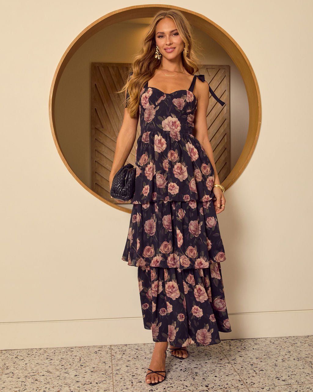 Blush Horizon Tiered Bustier Maxi Dress