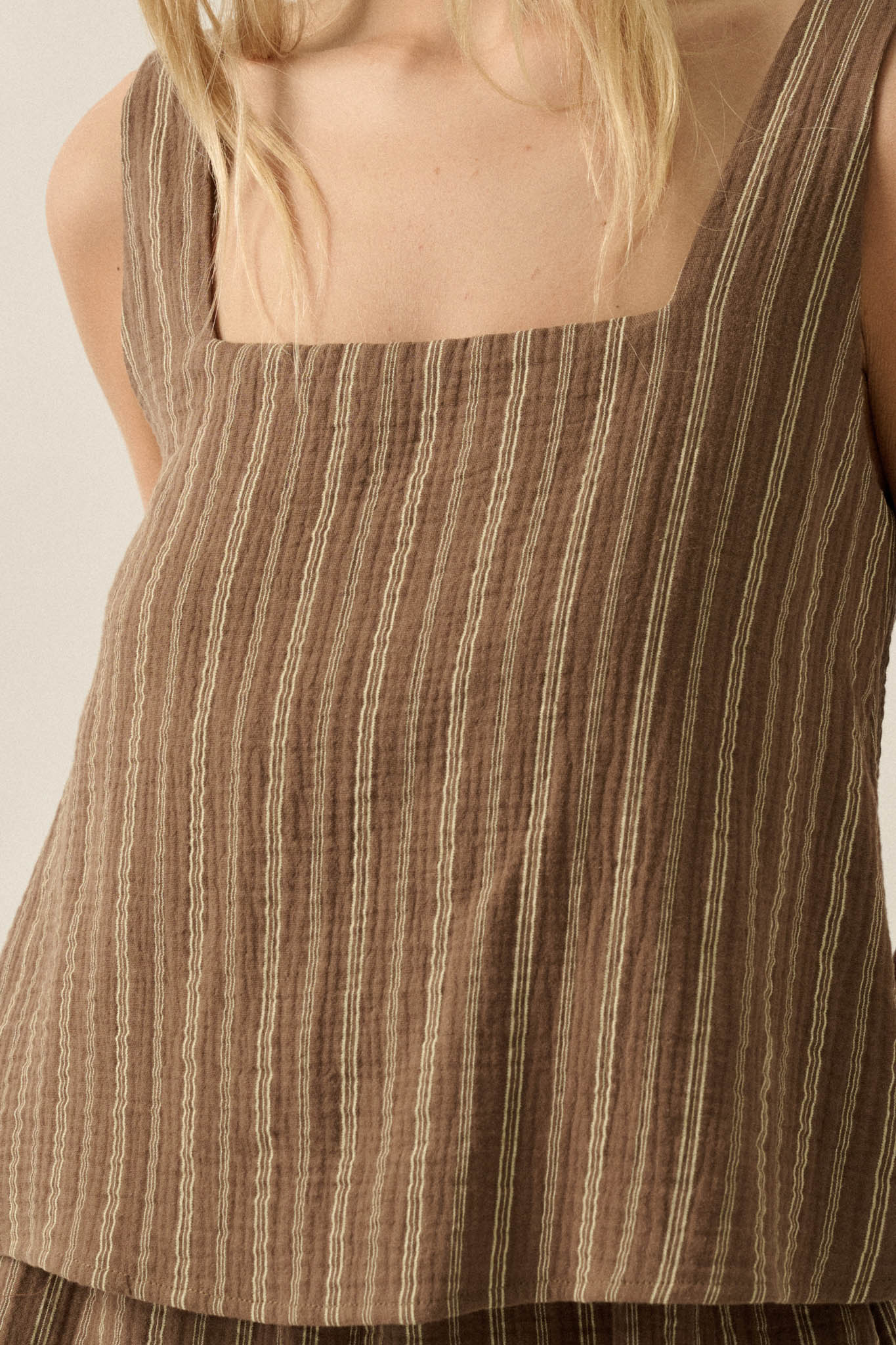 Tide Line Striped Cotton Sleeveless Layered Romper