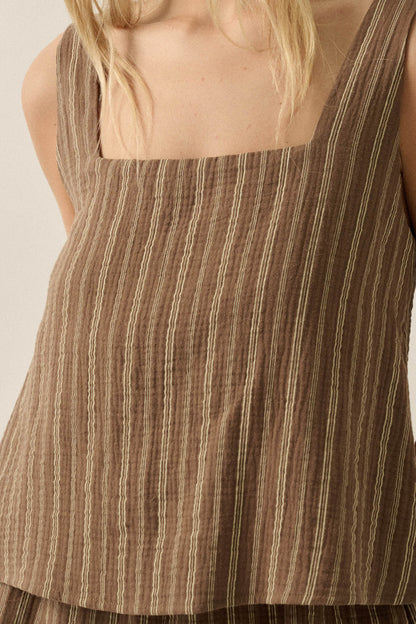 Tide Line Striped Cotton Sleeveless Layered Romper