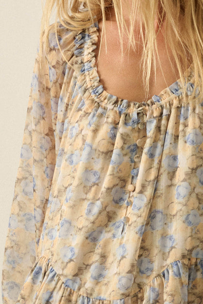 Sun-Kissed Petals Floral Chiffon Babydoll Romper