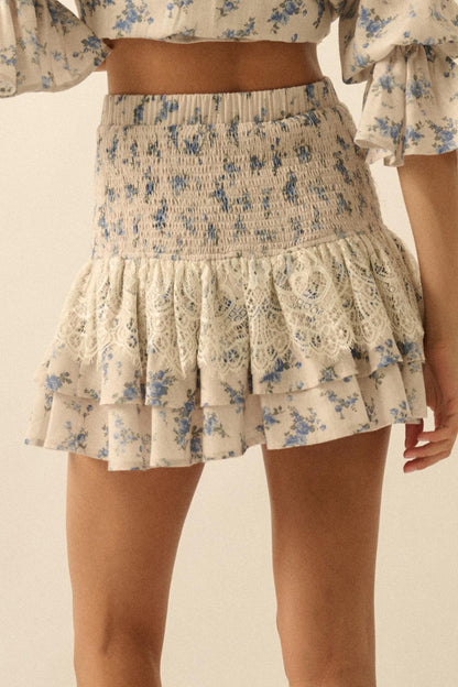 Beautiful Day Floral Drop-Waist Ruffle Mini Skirt