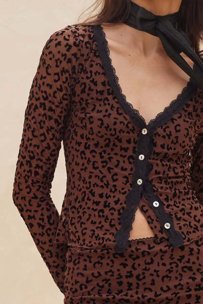 Wild Child Leopard Mesh Button-Front V-Neck Top