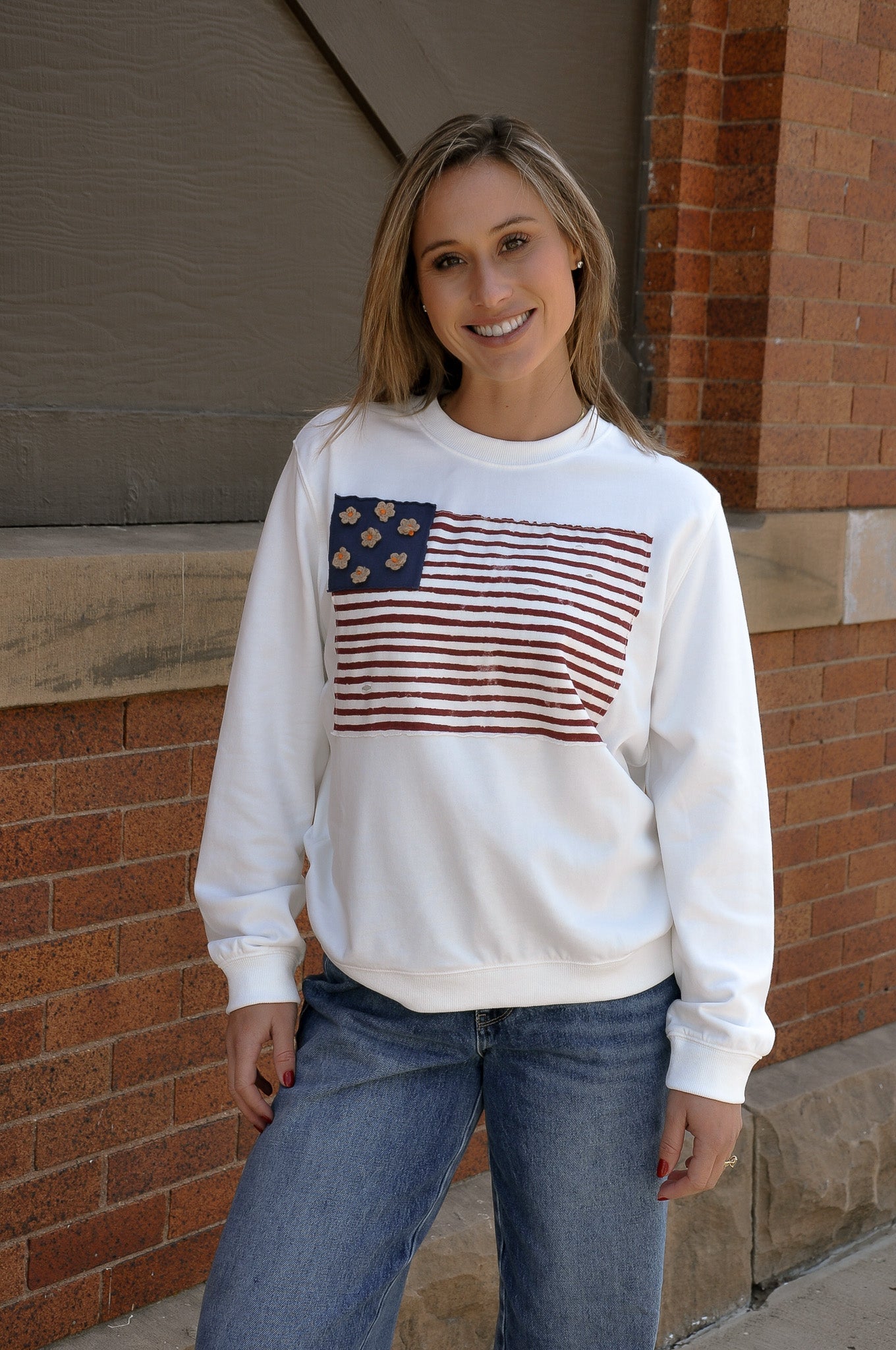 Flag Patch Fleece Pullover Sweatshirt