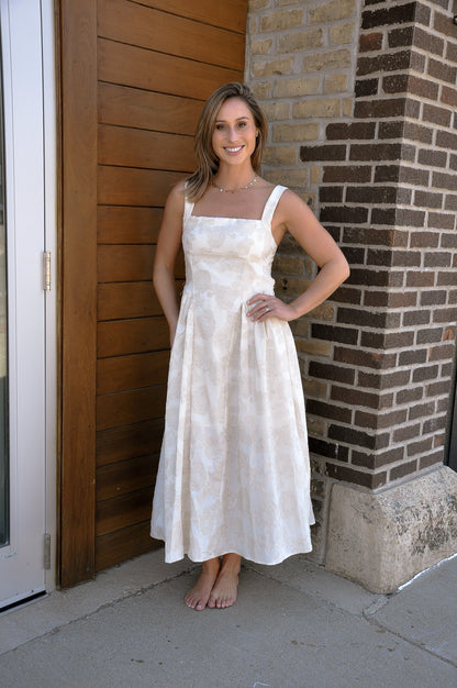 Floral Jacquard Pattern Midi Dress