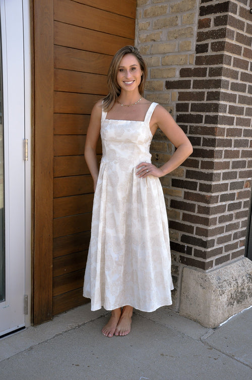 Floral Jacquard Pattern Midi Dress
