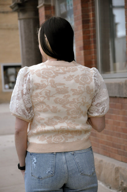Floral Lace Contrast Sweater