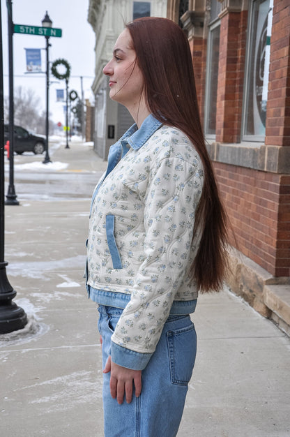 Floral Print Quilted Denim Jacket