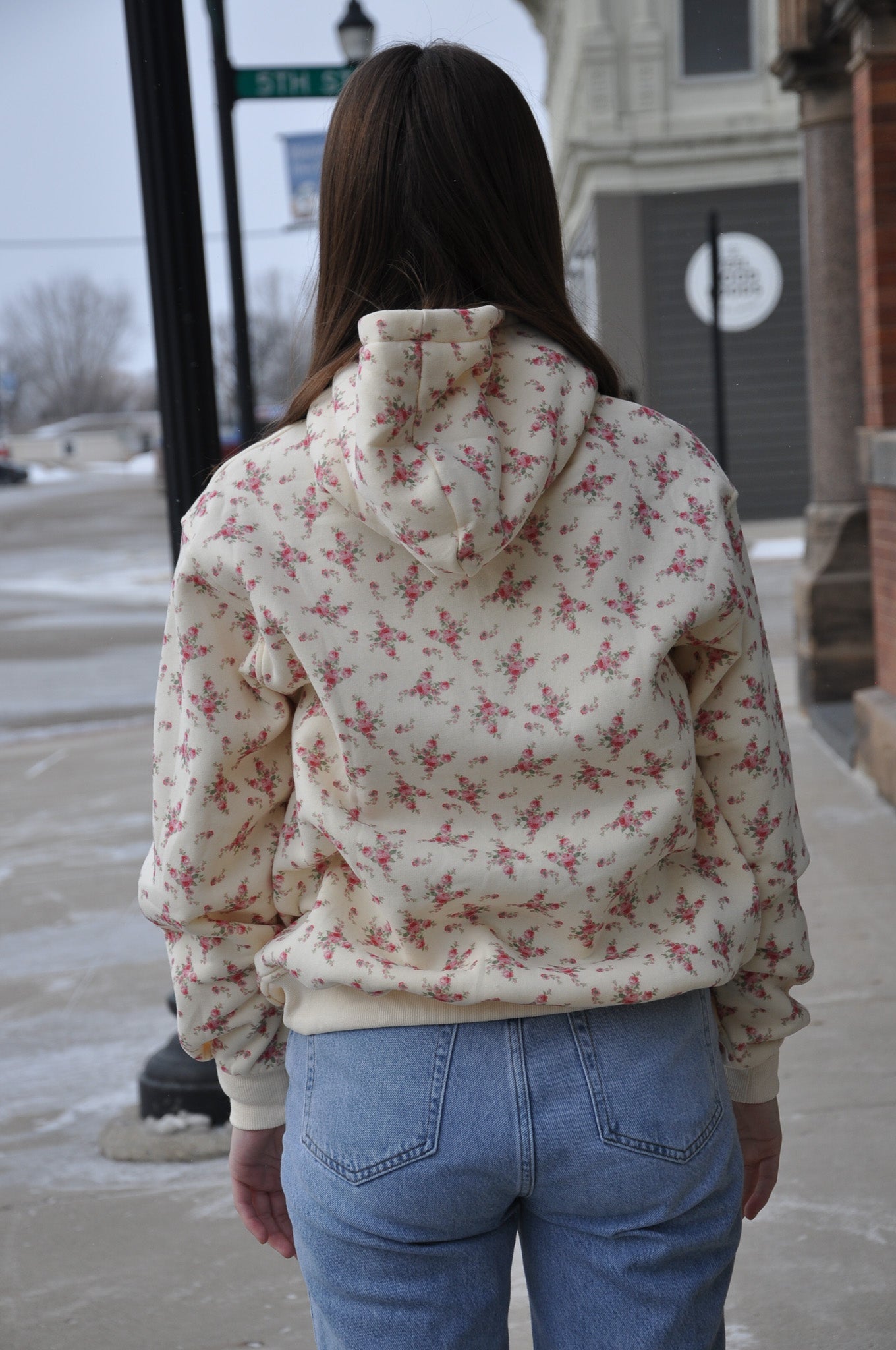 Floral Printed Heavy Fleece Terry Hoodie