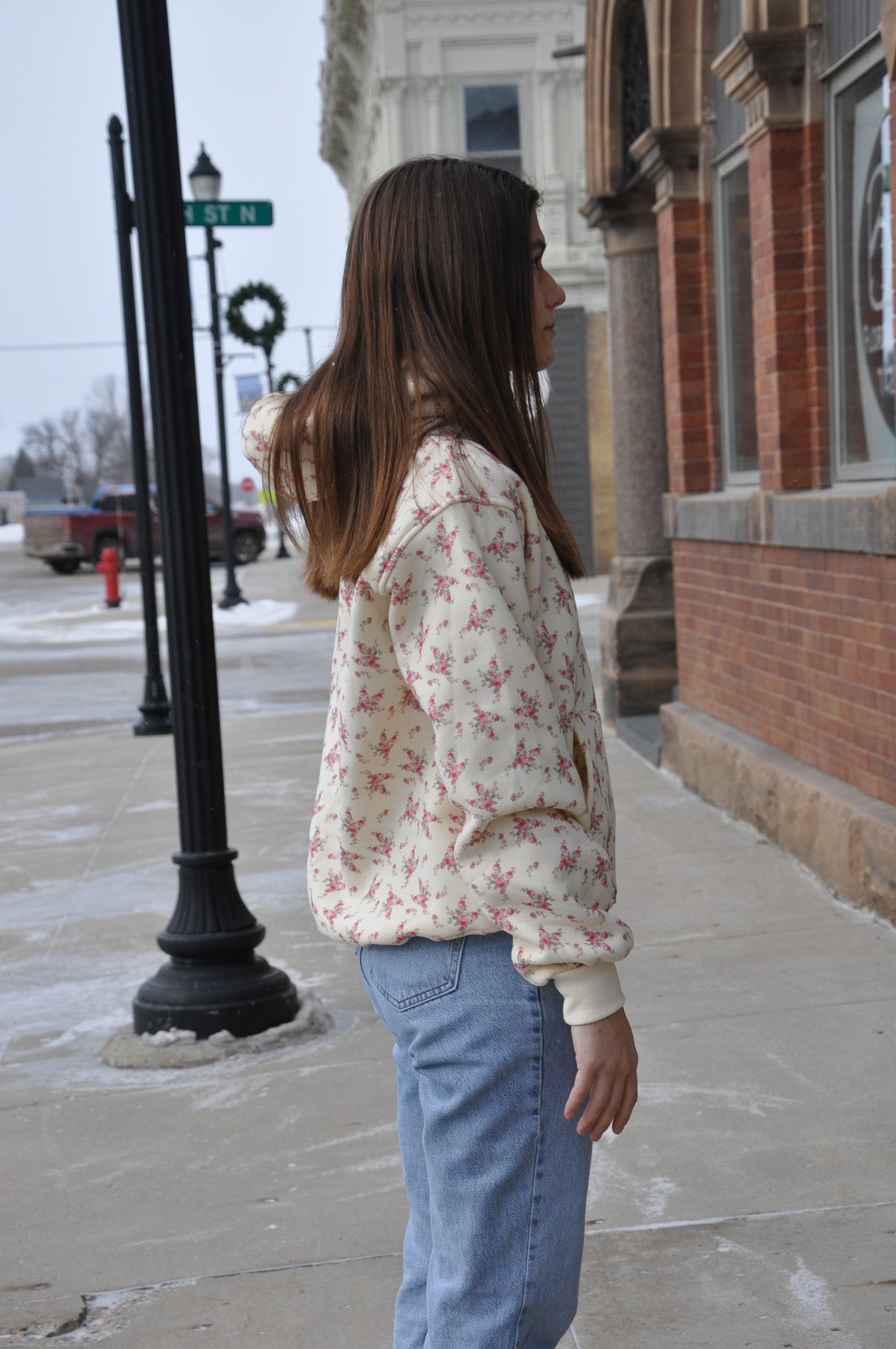 Floral Printed Heavy Fleece Terry Hoodie