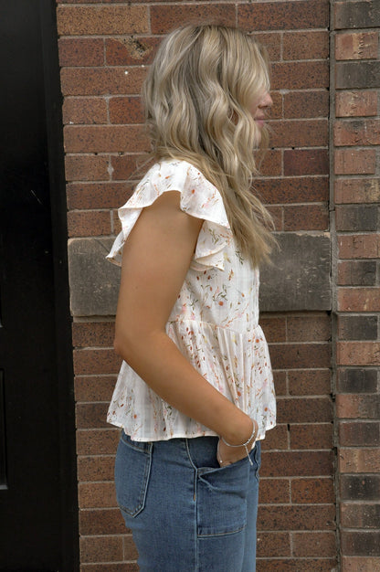 Floral Printed Ruffle Sleeve Top
