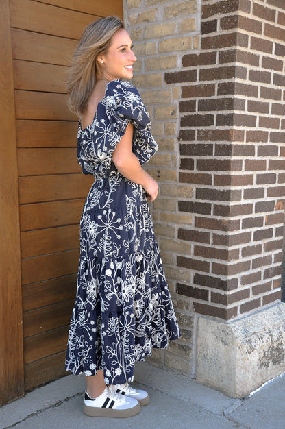 Floral Puff Sleeve Midi Dress