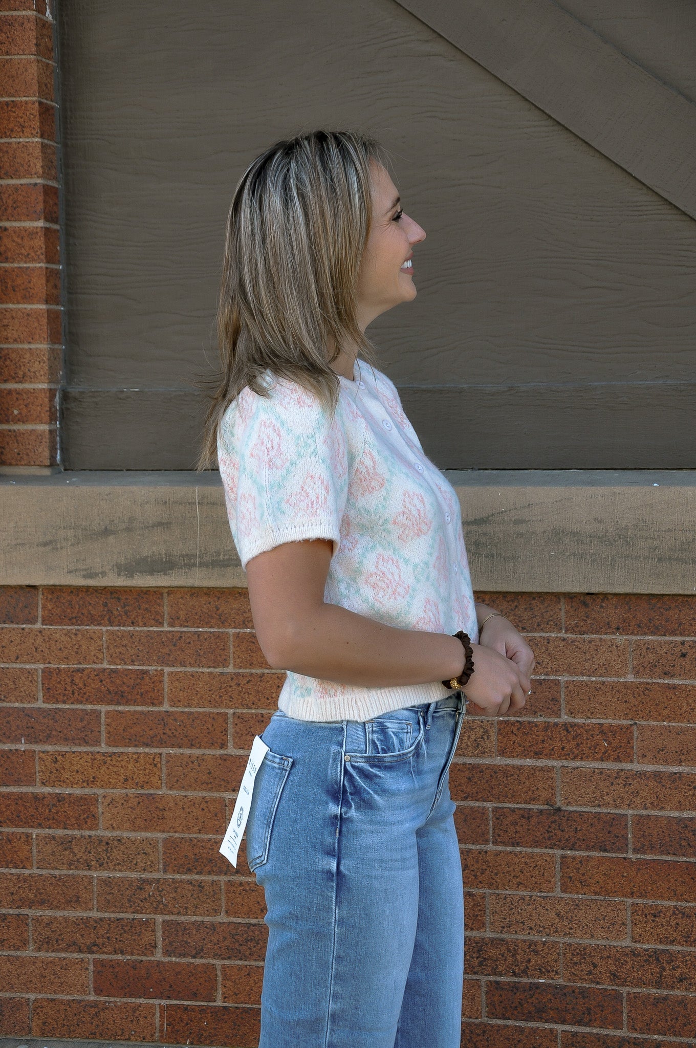 Floral Short Sleeve Sweater Cardigan