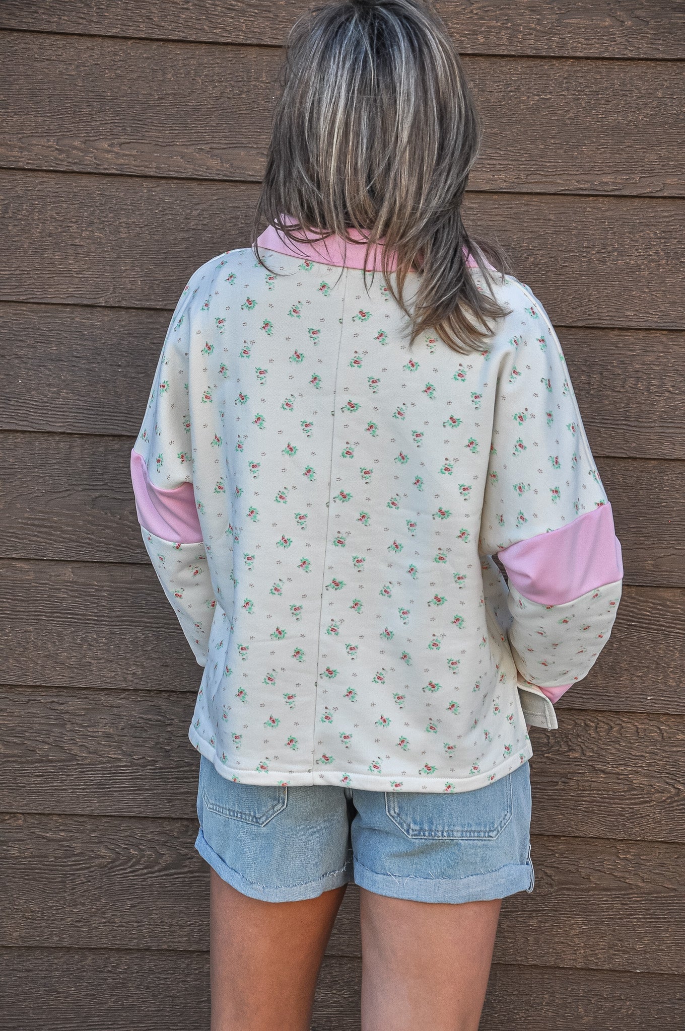 Floral Terry V Neck Collared Top