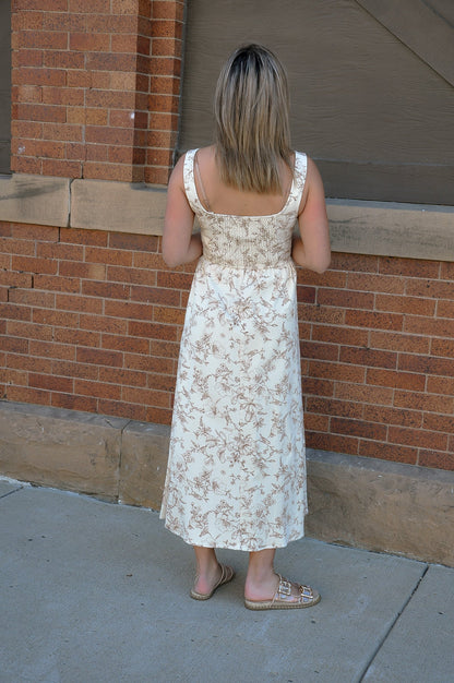 Floral Toile Front Hook Midi Dress